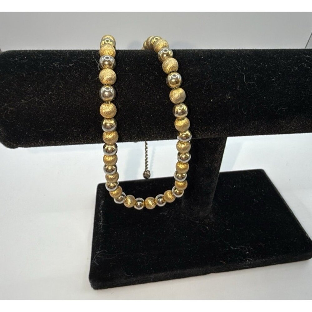 Vintage Gold Tone Shiny & Brushed Florentine Beaded Choker Necklace Mid Century
